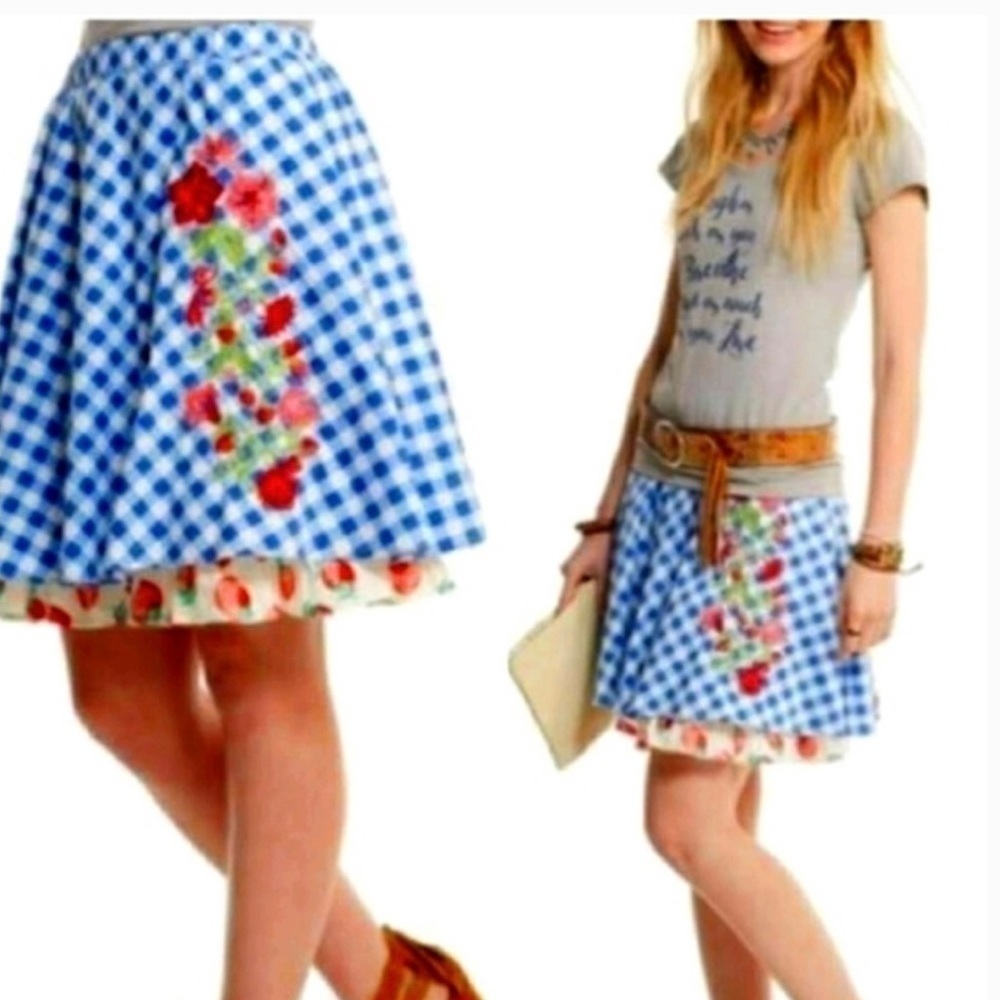 Matilda Jane Dutch Apple Skirt Blue & White Gingham Check Twirly